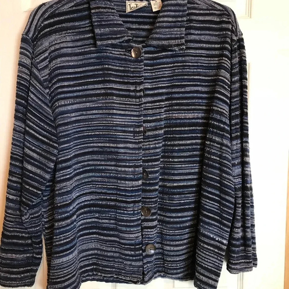 TomToms Navy Striped Textured Unstructured Blazer - Picture 1 of 8